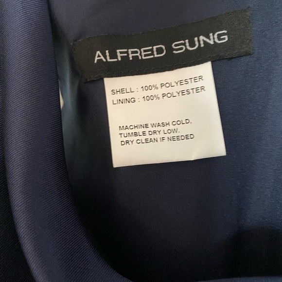 ALFRED SUNG Blue One Shoulder Sleeveless Gown - Picture 6 of 8